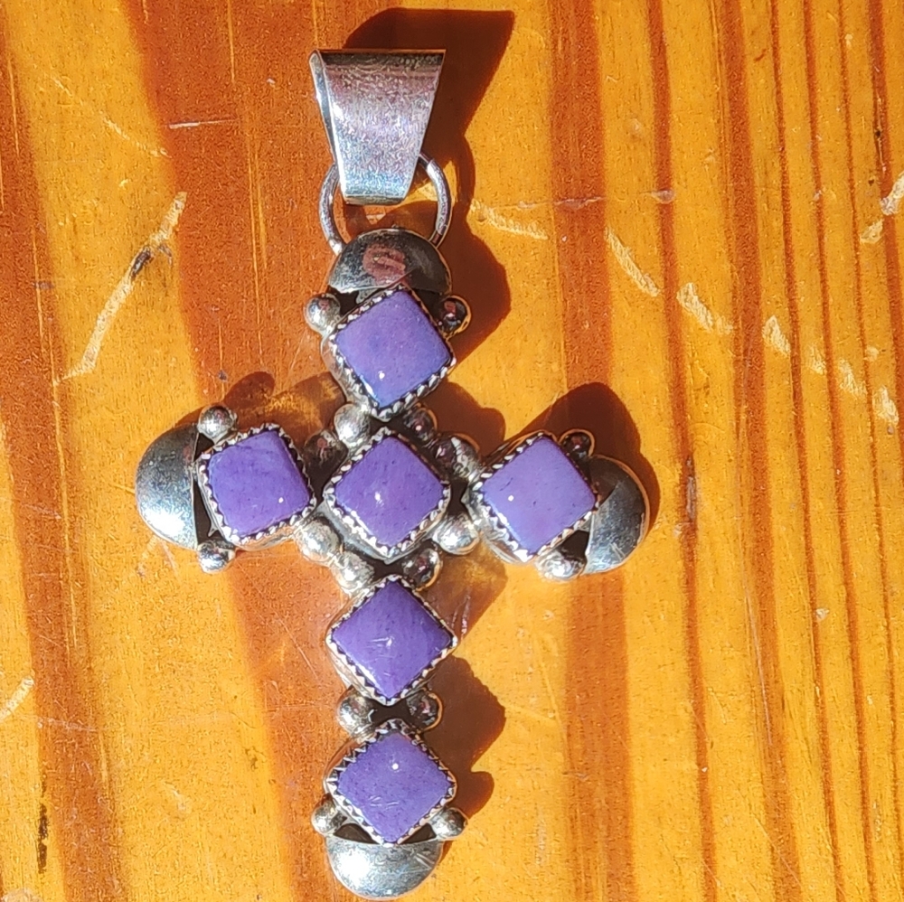 Sterling Silver Cross Pentant W/ Purple Stones